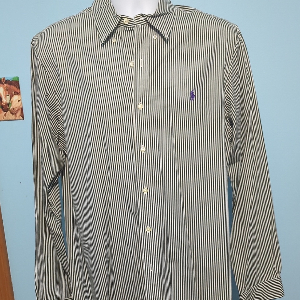 Ralph Lauren Men's Black and White Striped Shirt